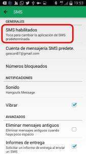 Hangouts Ir hasta SMS habilitados