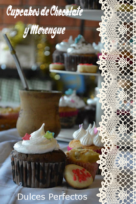 Receta fácil de Cupcake de Chocolate rellenos y  Merengue