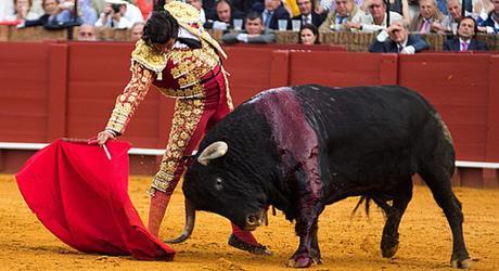 Torero y muleta con toro