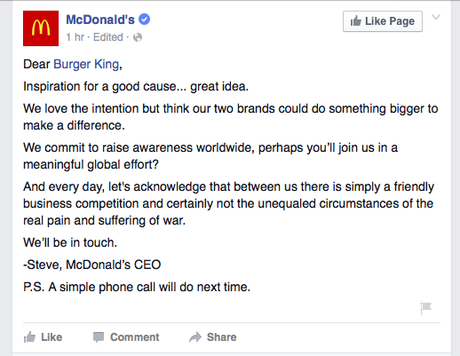 Burger King propone la hamburguesa de la Paz a McDonald's (que no quiso) Burger King propone la hamburguesa de la Paz a McDonald's (que no quiso)