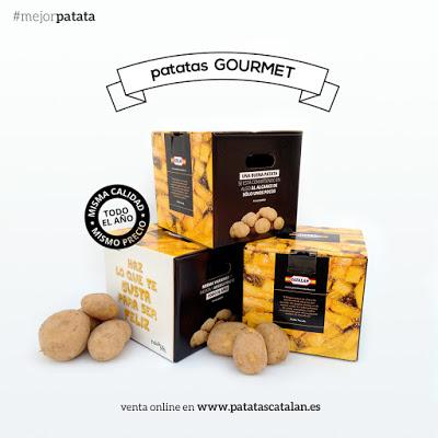 Cesta de patatas con huevos rotos y jamón.