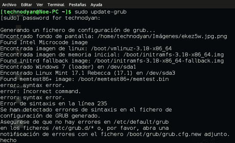 Como personalizar el arranque de Linux con Grub Customizer Error del GRUB