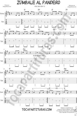 Tubepartitura Zumbale al Pandero Tablatura del Punteo de Guitarra en Sol Villancico de Navidad