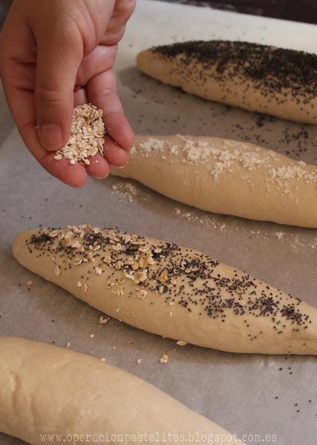 Baguette con semillas y mantequilla chocoframbuesa y menta