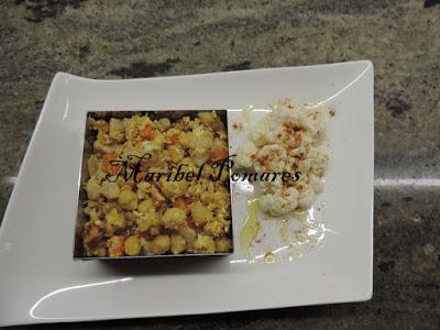 Garbanzos con coliflor, zanahoria, calabaza y huevo.