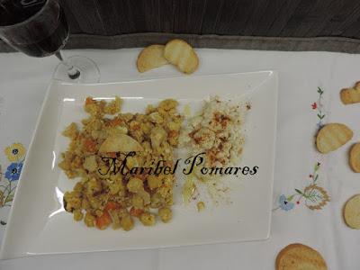 Garbanzos con coliflor, zanahoria, calabaza y huevo.