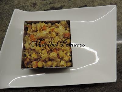 Garbanzos con coliflor, zanahoria, calabaza y huevo.