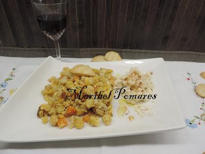 Garbanzos con coliflor, zanahoria, calabaza y huevo.