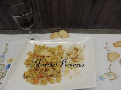 Garbanzos con coliflor, zanahoria, calabaza y huevo.