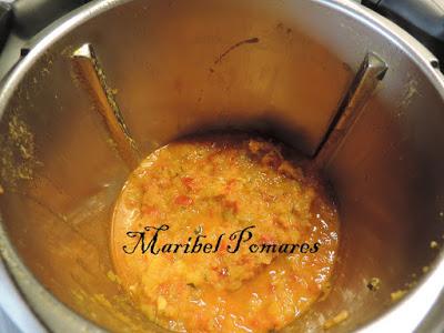 Pisto con cebolla, pimiento, ajo, calabacin y calabaza.