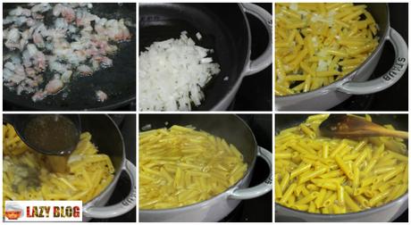 Penne al azafrán. Receta de pasta italiana cocinada como si fuera risotto