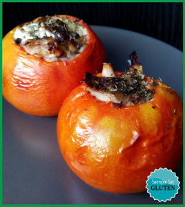 Tomates rellenos de queso crema, setas y bacon (Sin Gluten, Sin Lácteos, Sin Huevo)