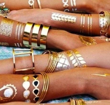 Luce tatuajes temporales metálicos Tatuajes temporales metálicos dorados con pulseras doradas