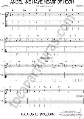 Tocapartituras Angels We Have Heard on High Tablatura de Guitarra en Sol Mayor con Acordes