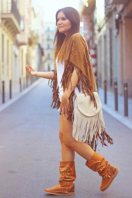 FRINGED CAMEL KIMONO