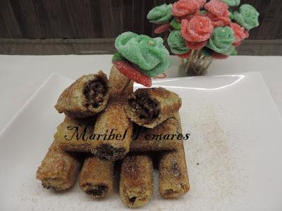 Flamenquines de pan de molde con nutella o también llamado pan francés.