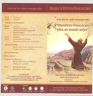 SEMANA DE ESTUDIOS FRANCISCANOS “Año de la Vida Consagrada” “Manifiesto Franciscano para un mundo mejor”