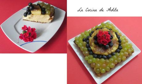 Tarta con uvas fresas y arándanos