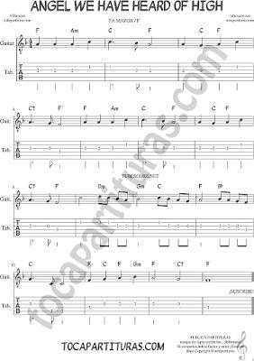 Tocapartituras Angels We Have Heard on High Tablatura de Guitarra en Fa Mayor con Acordes