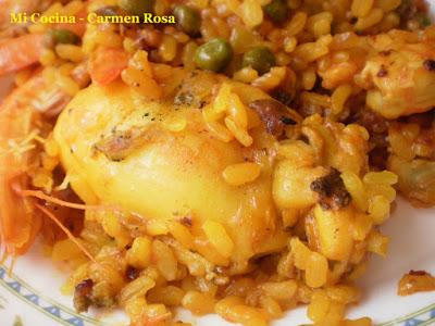 PAELLA DE ARROZ CON JIBIAS, ALMEJAS Y LANGOSTINOS