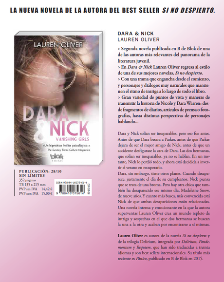 Portada española: VANISHING GIRLS (DARA & NICK), Lauren Oliver