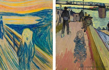 Edvard Munch, El Grito, 1893-1910, Munch Museum. Vincent van Gogh, El puente de Trinquetaille, 1888, Colección privada.// Museo Van Gogh
