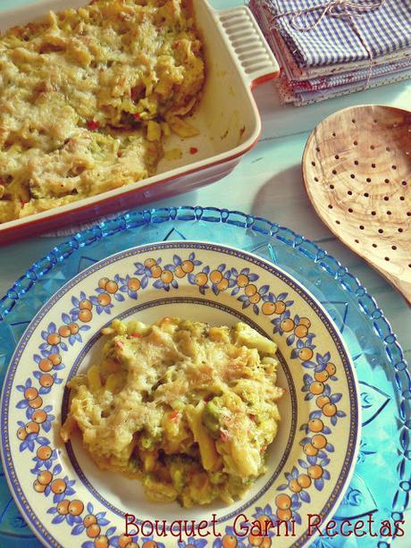 Fideos de maíz con vegetales gratinados (receta apta para celíacos/sin gluten)