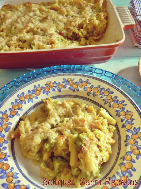 Fideos de maíz con vegetales gratinados (receta apta para celíacos/sin gluten)