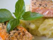 Salmón plancha puré patatas aroma salvia