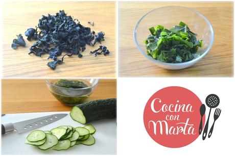 Ensalada Casera de pepino y algas wakame, receta japonesa. Fácil, sana, rápida. Cocina con Marta