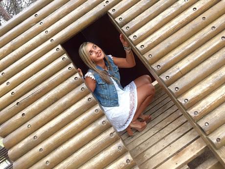 White Dress & Denim Vest White Dress & Denim Vest