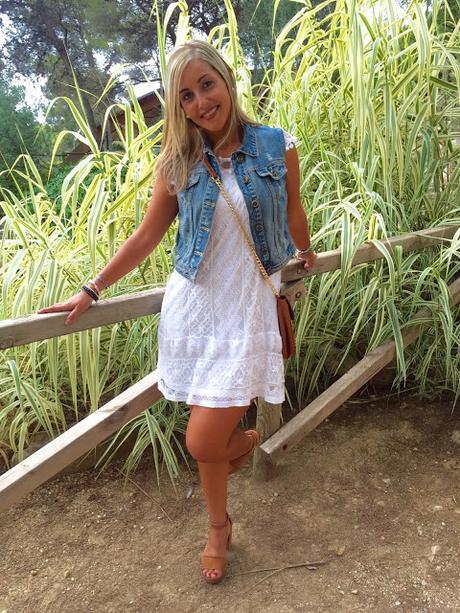 White Dress & Denim Vest White Dress & Denim Vest