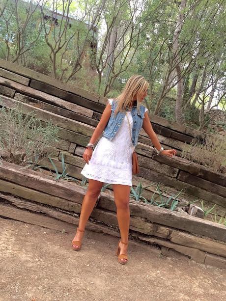 White Dress & Denim Vest White Dress & Denim Vest