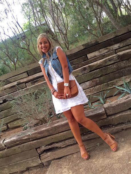 White Dress & Denim Vest White Dress & Denim Vest