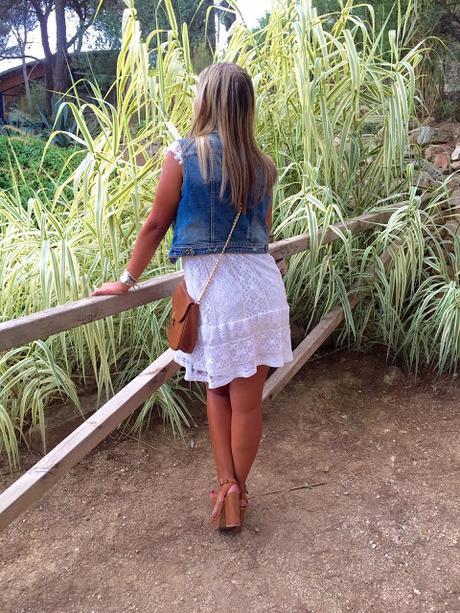 White Dress & Denim Vest White Dress & Denim Vest