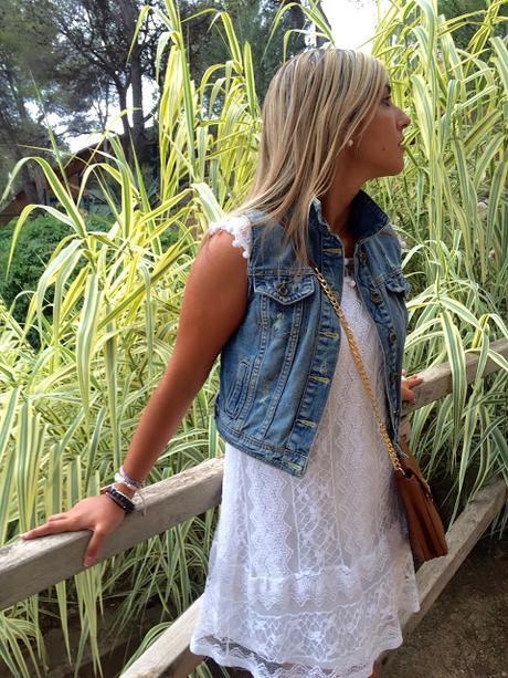 White Dress & Denim Vest White Dress & Denim Vest