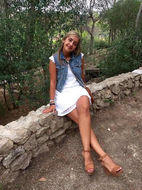 White Dress & Denim Vest
