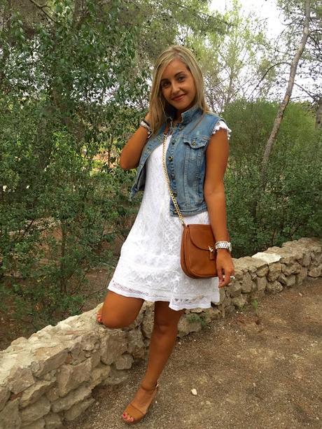 White Dress & Denim Vest White Dress & Denim Vest