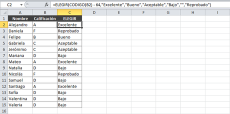 Cómo Usar la Función Elegir de Excel