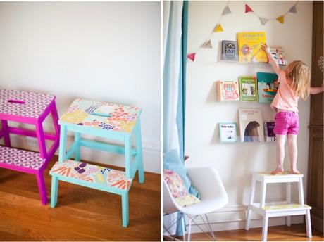 DIY: Personaliza unos taburetes de Ikea con papel de pared y chalk paint