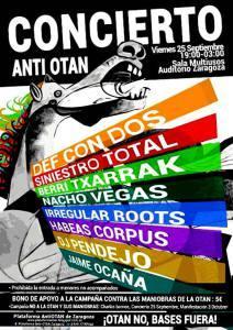 Concierto Anti-OTAN, 25 septiembre 2015, desde 19:00h, Auditorio de Zaragoza.