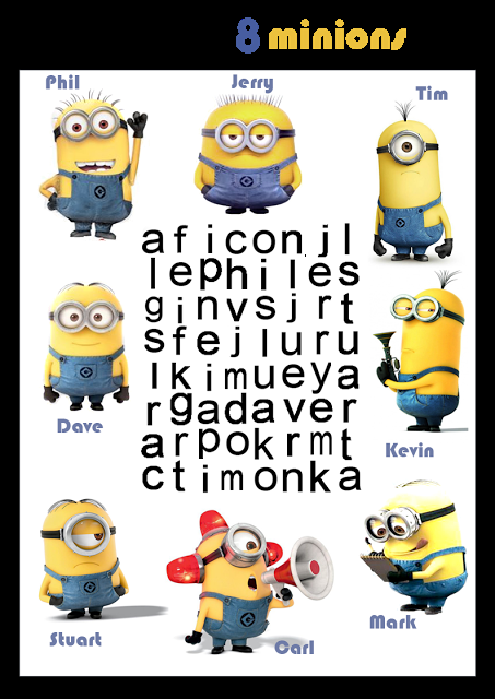 sopa de letras, nombres de los minions