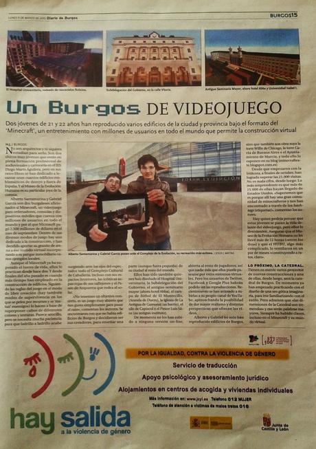 Articulo realizado por Hector Jimenez (Diario de Burgos), sobre nuestro blog, Minecrafteate!