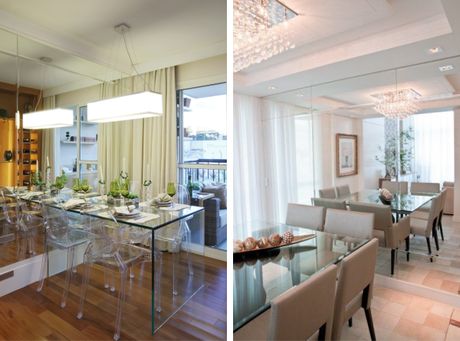 Vidrio y espejos: Combinando estos 2 materiales conseguirás un comedor más amplio.