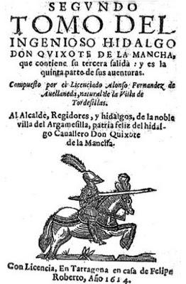 Segundo Tomo, tercera salida, quinta parte del Quijote. Avellaneda