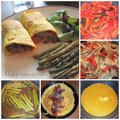 ROLLITOS DE TORTILLA RELLENOS DE PIMIENTOS Y SETAS DE CARDO