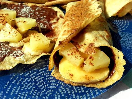 Crepes veganos con crema de cacao y plátano