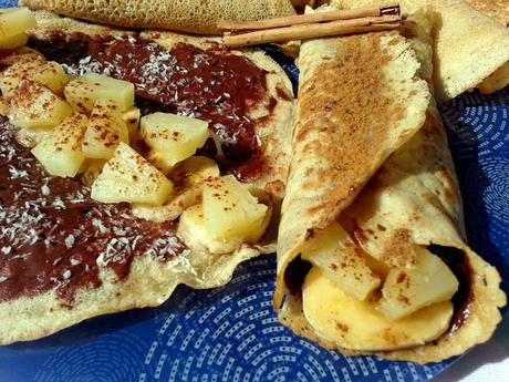 Crepes veganos con crema de cacao y plátano