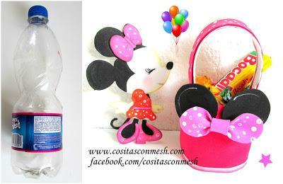 Dulceros de Minnie Mouse con botellas recicladas