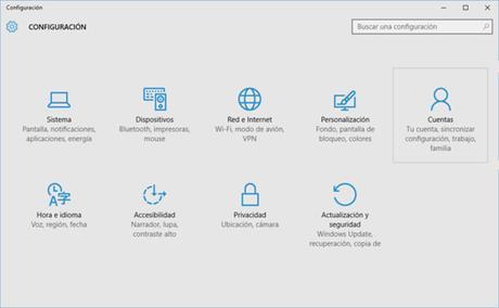 menu configuracion cuentas windows 10